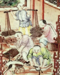 Detail von einer Vase, die Handwerker darstellt